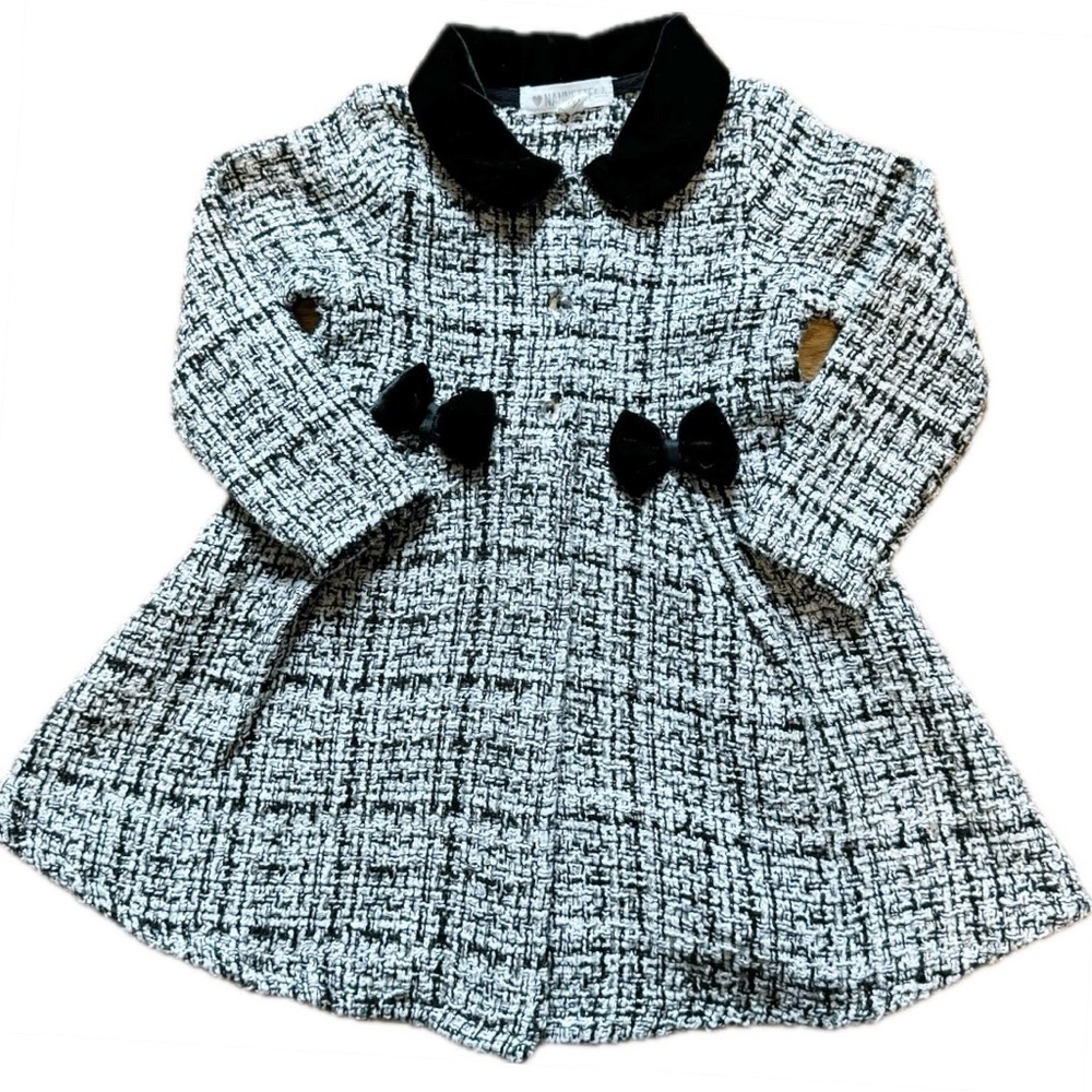 Nanette Baby Black & White Tweed Pea Coat with Velvet Collar